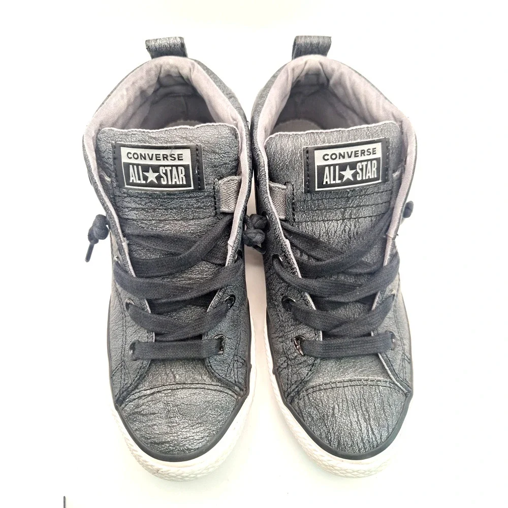 Converse Chuck Taylor All Star Junior 4 Charcoal Gray Leather Mid Top Shoes